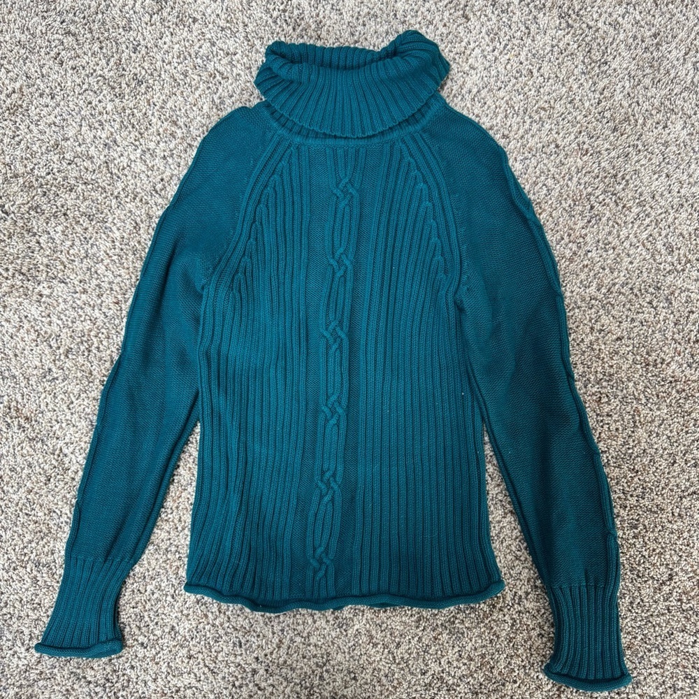 Leo & Nicole Blue Cowl Neck Sweater with Ribbed Knit
